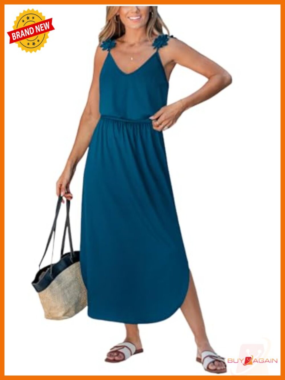 CUPSHE Women's 3D Floral Spaghetti Strap V Neck Maxi Dress